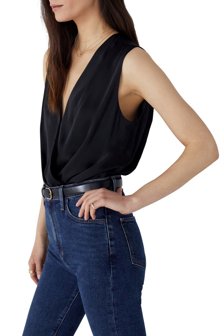 The Date Sleeveless Wrap Bodysuit, Alternate, color, BLACK