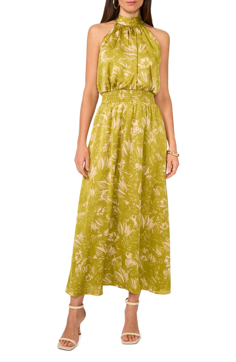 Vince Camuto Print Smocked Waist Sleeveless Maxi Dress, Main, color,