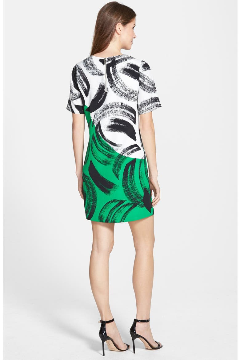 'Artful Strokes' Short Sleeve Shift Dress, Alternate, color, LUSH GREEN
