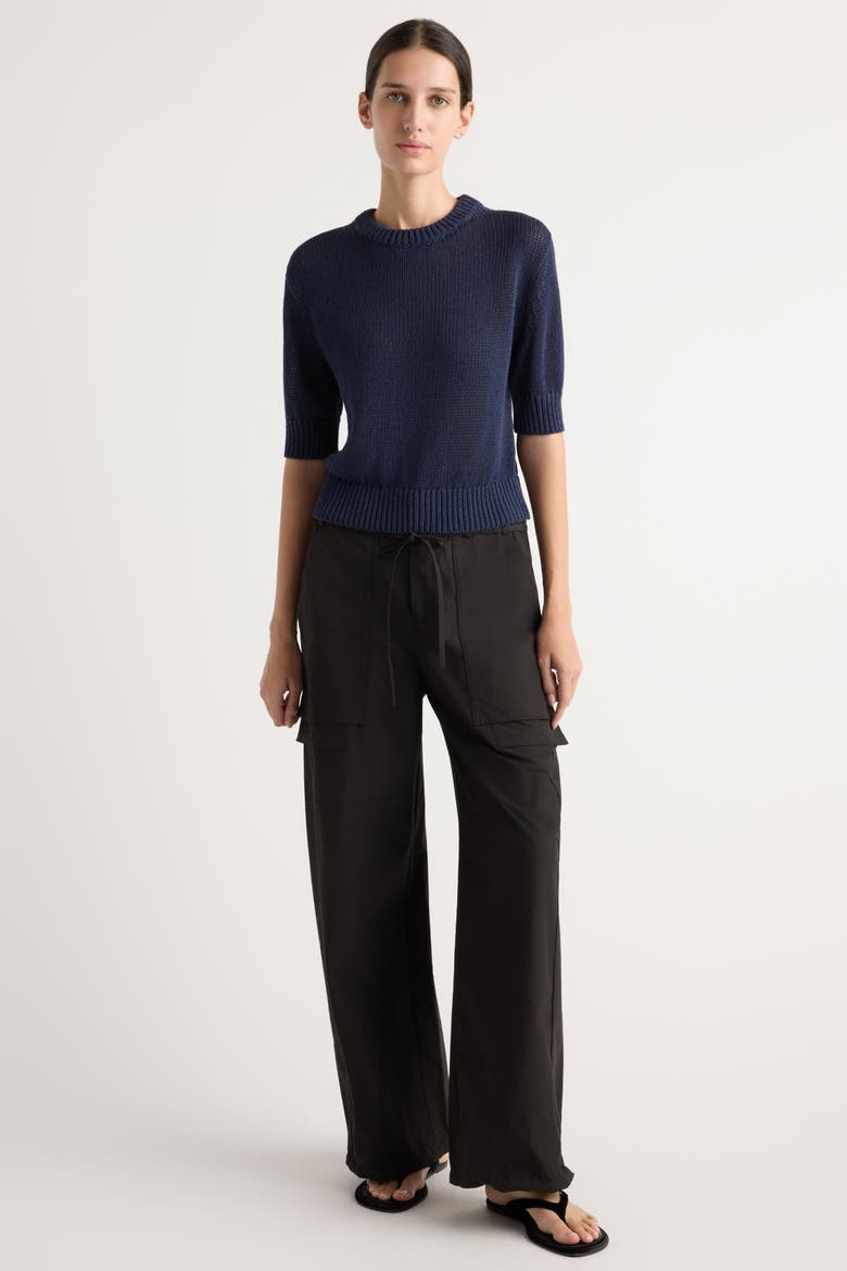 Heidi Pullover Short-Sleeve Knit Top, Alternate, color, Navy
