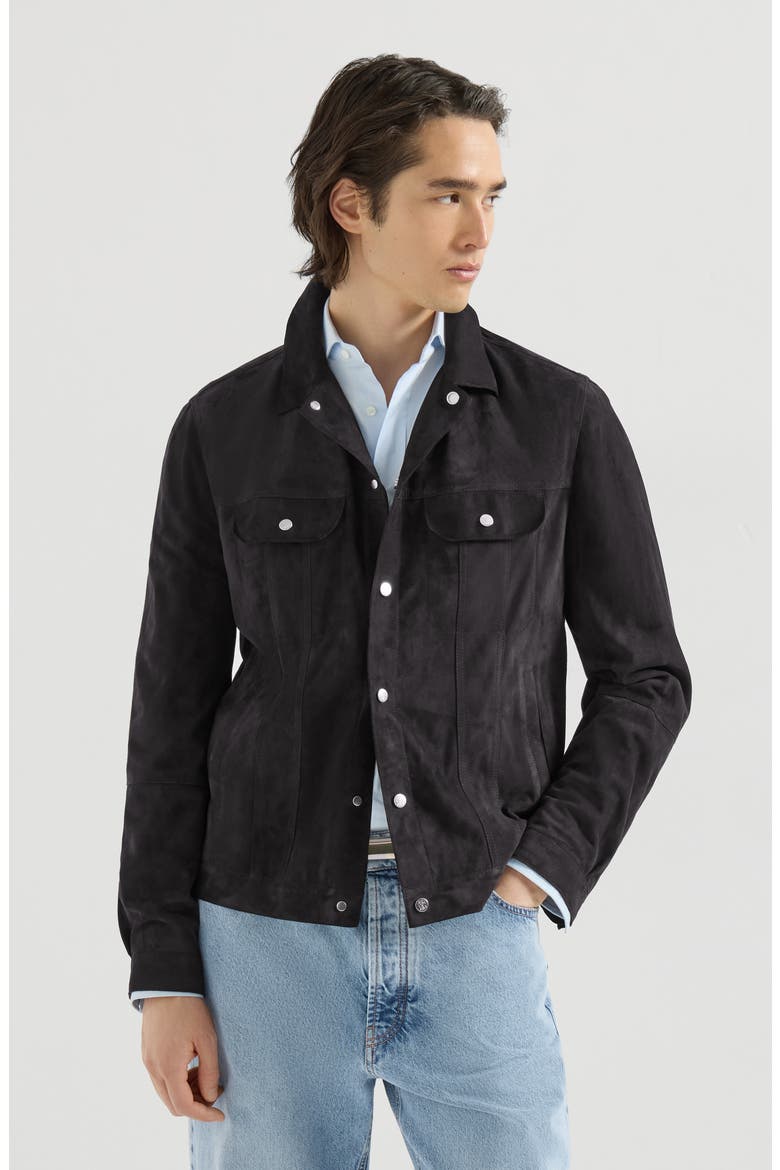 Suede four-pocket jacket, Main, color, Navy Blue