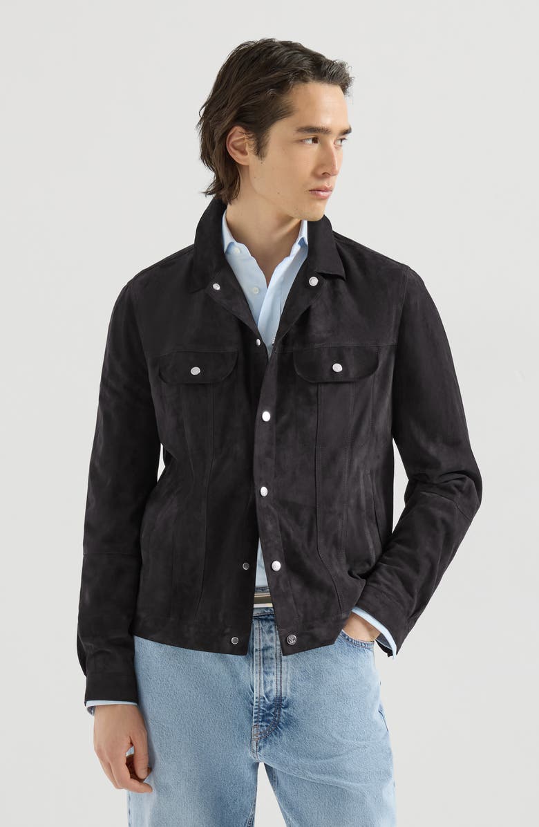 Brunello Cucinelli Suede four-pocket jacket, Main, color, Navy Blue