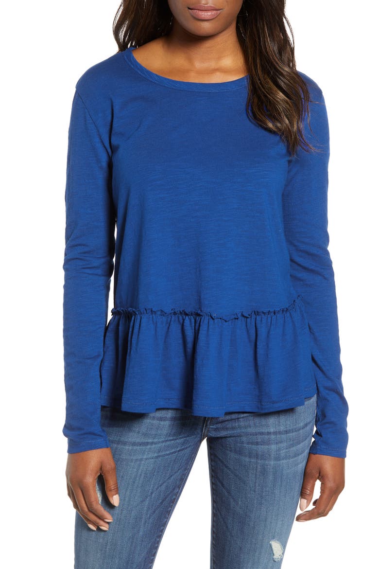 Peplum Tee, Main, color, BLUE MAZARINE