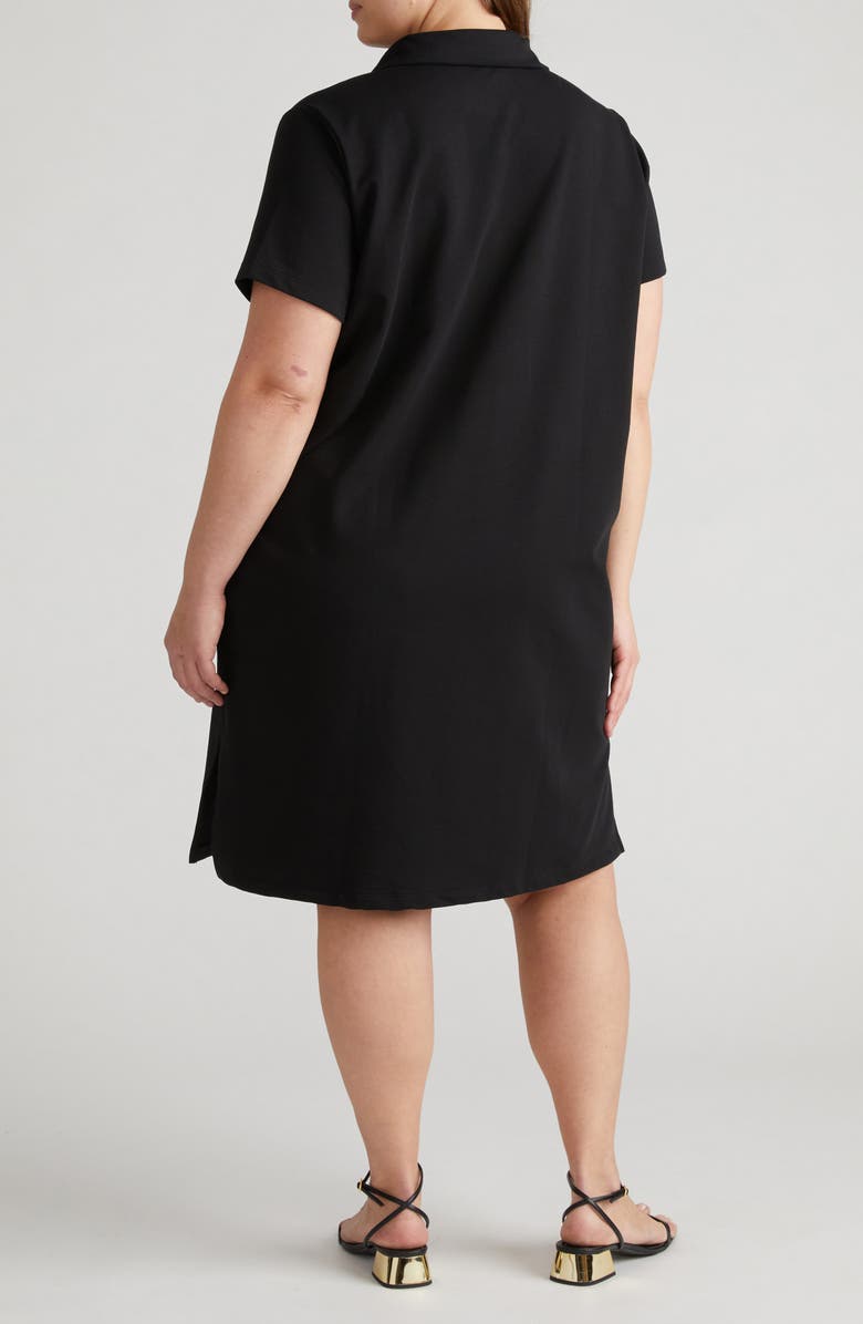 Universal Standard Varsity Short Sleeve French Terry Polo Dress, Alternate, color, Black