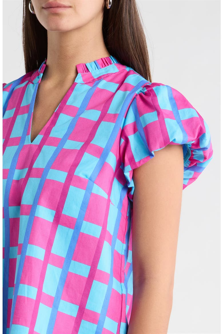 Marvy Checker Kenie Puff Sleeve Top, Alternate, color, FUCHSIA-BLUE-MULTI
