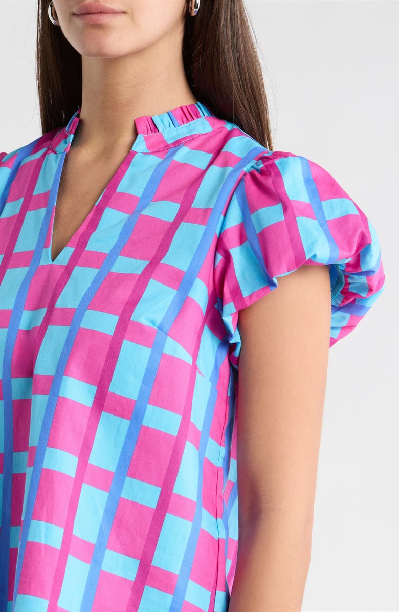 SUGARLIPS Marvy Checker Kenie Puff Sleeve Top, Alternate, color, Fuchsia-Blue-Multi