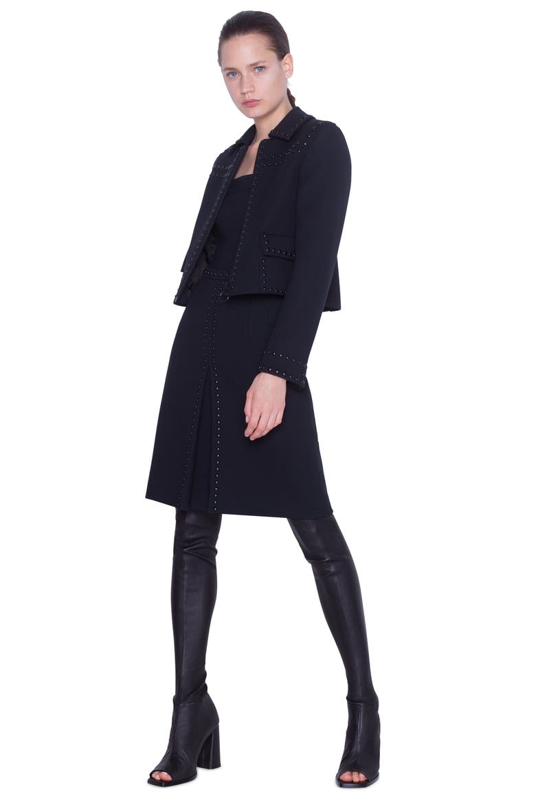 Rivet Detail Wool Crop Jacket, Alternate, color, BLACK