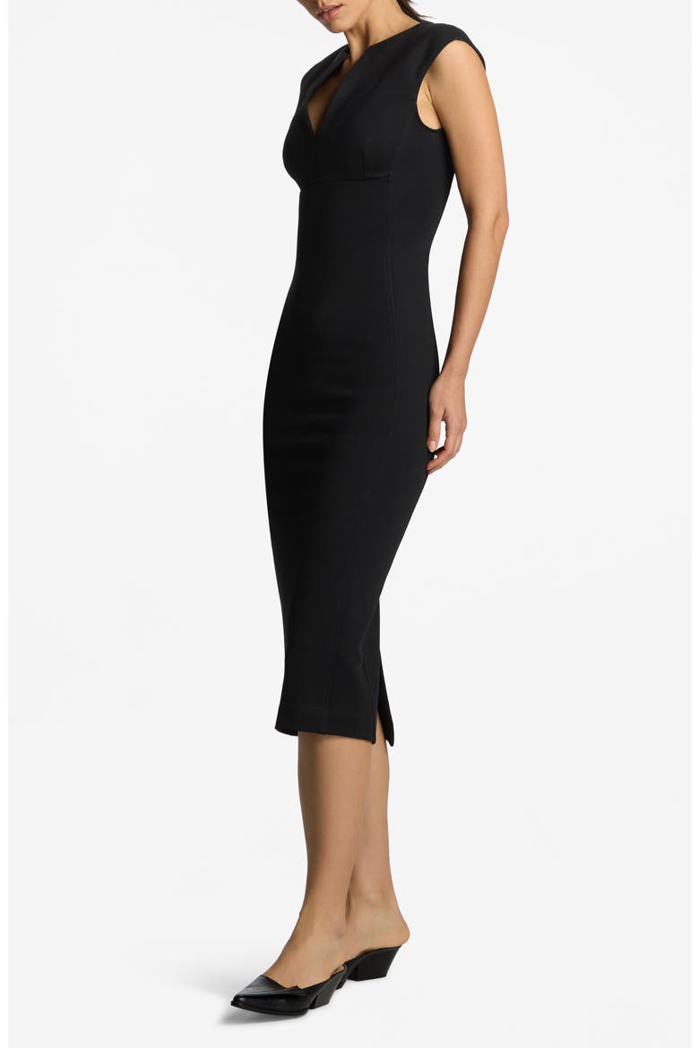 Split Neck Interlock Jersey Pencil Dress, Alternate, color, BLACK