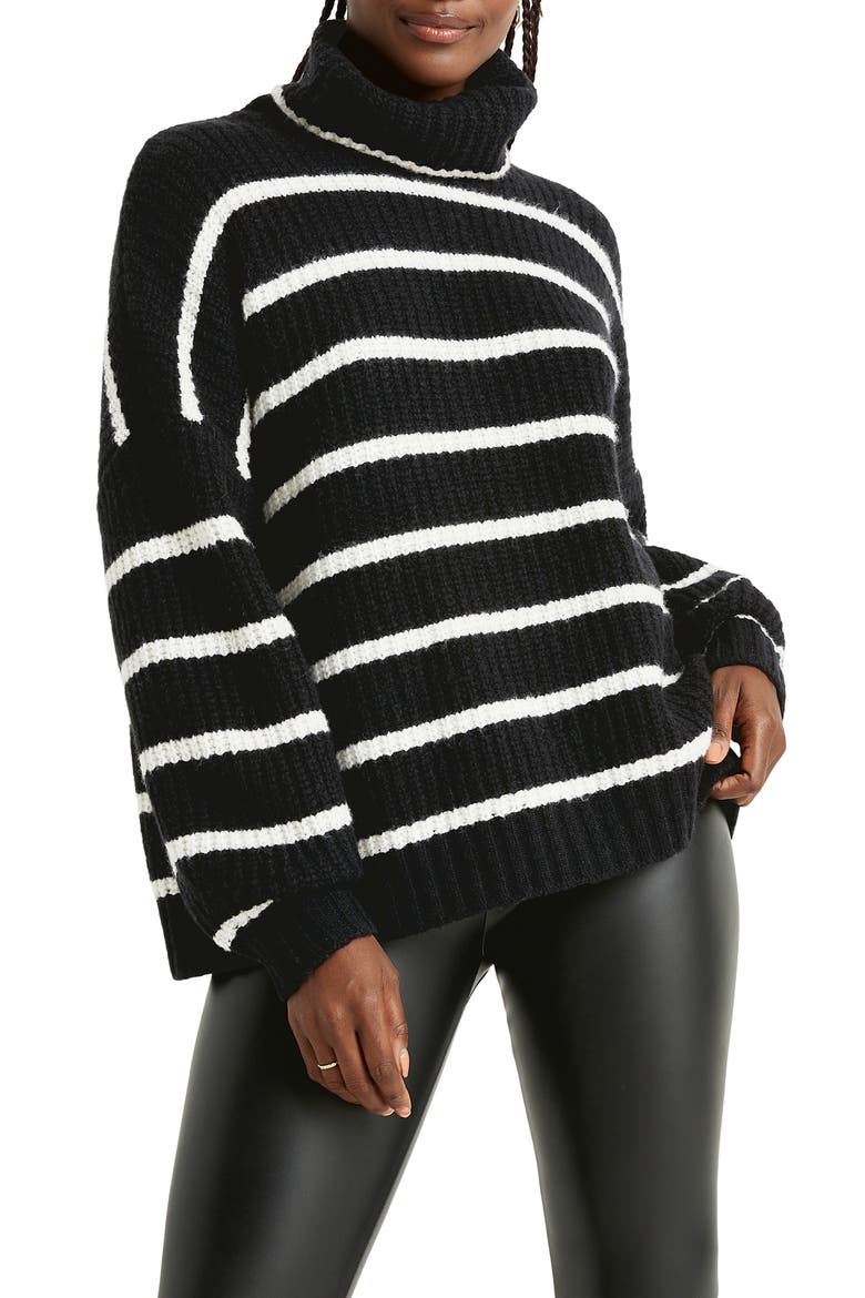 x Cella Jane Stripe Turtleneck Sweater, Main, color, BLACK/ SNOW