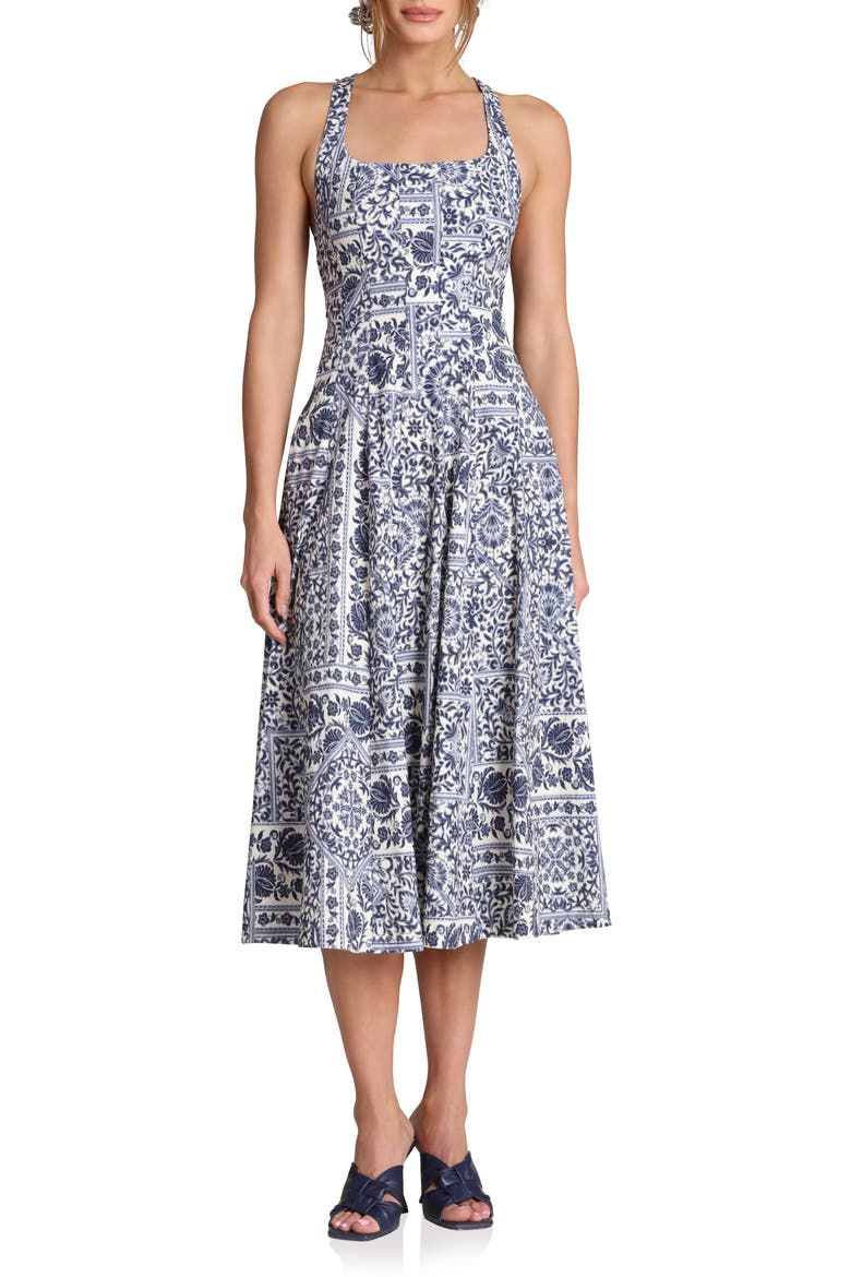 Tile Print Sleeveless Dress, Main, color, NAVY LISBON TILE