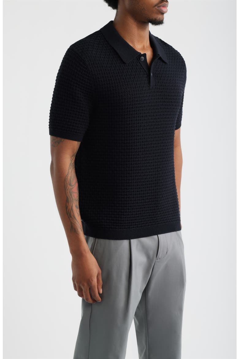 Texture Knit Polo Top, Alternate, color, BLACK