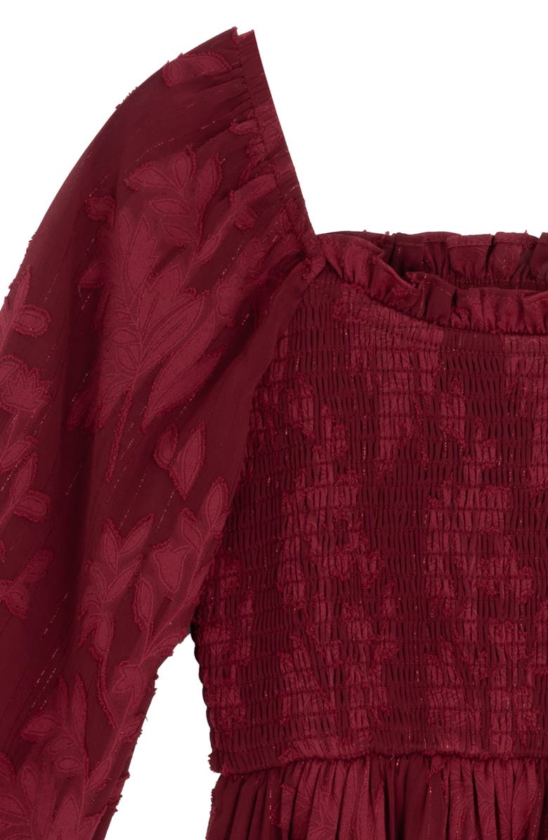 Rare Editions Kids' Burnout Chiffon Long Sleeve Dress, Alternate, color, Burgundy
