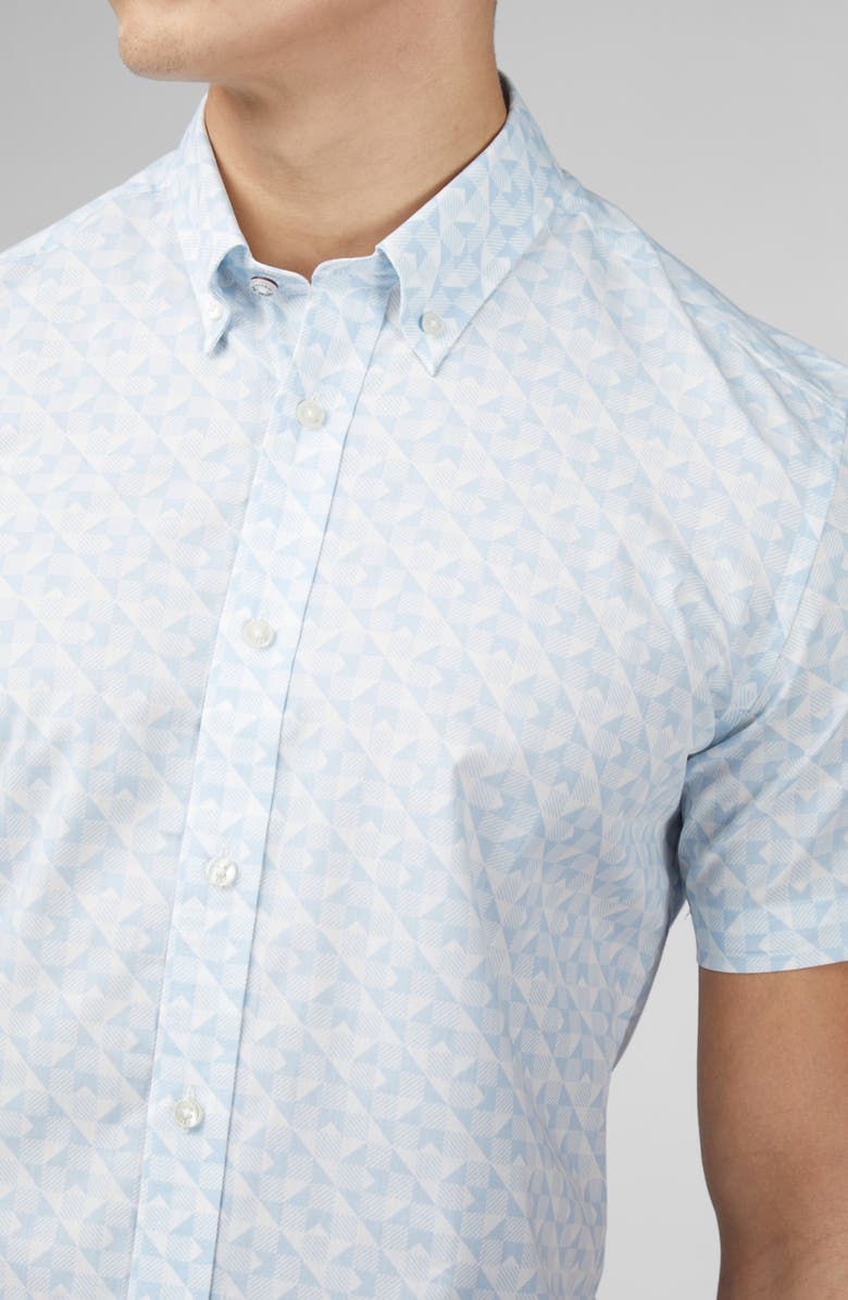 Ben Sherman Optic Geo Print Short Sleeve Button-Down Shirt, Alternate, color, 