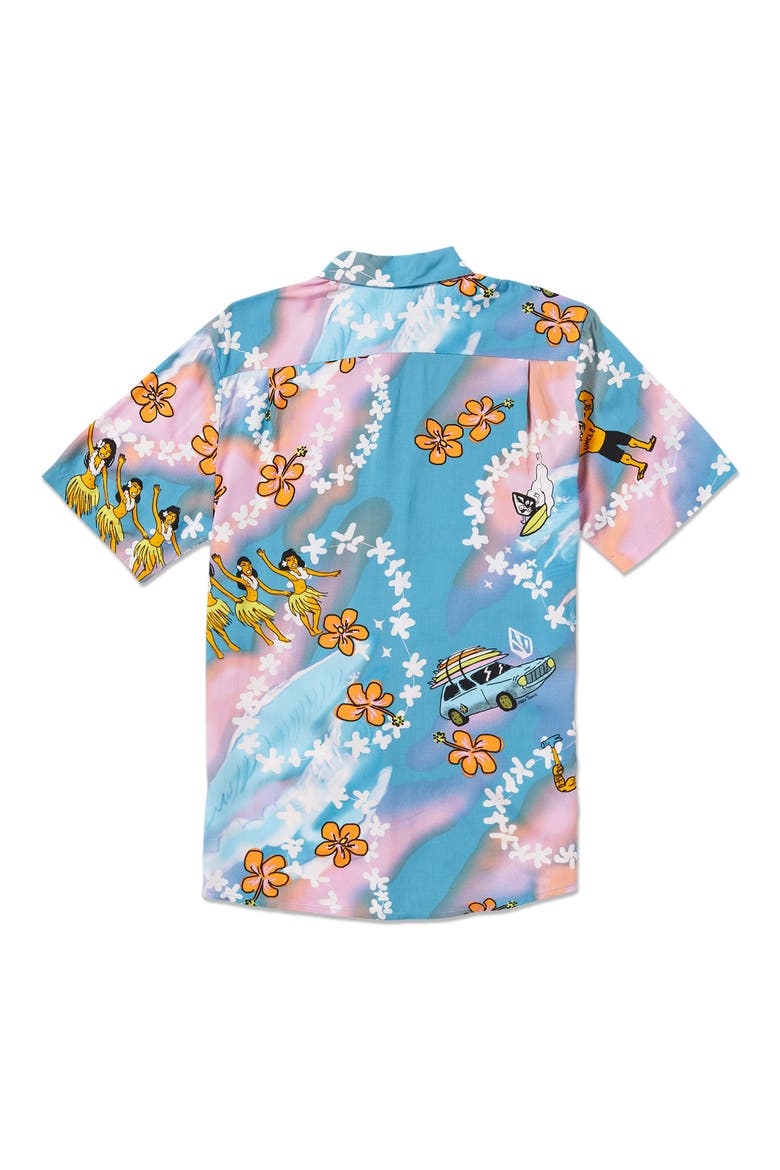x Drew Toonz Short Sleeve Button-Up Shirt, Alternate, color, BAY BLUE