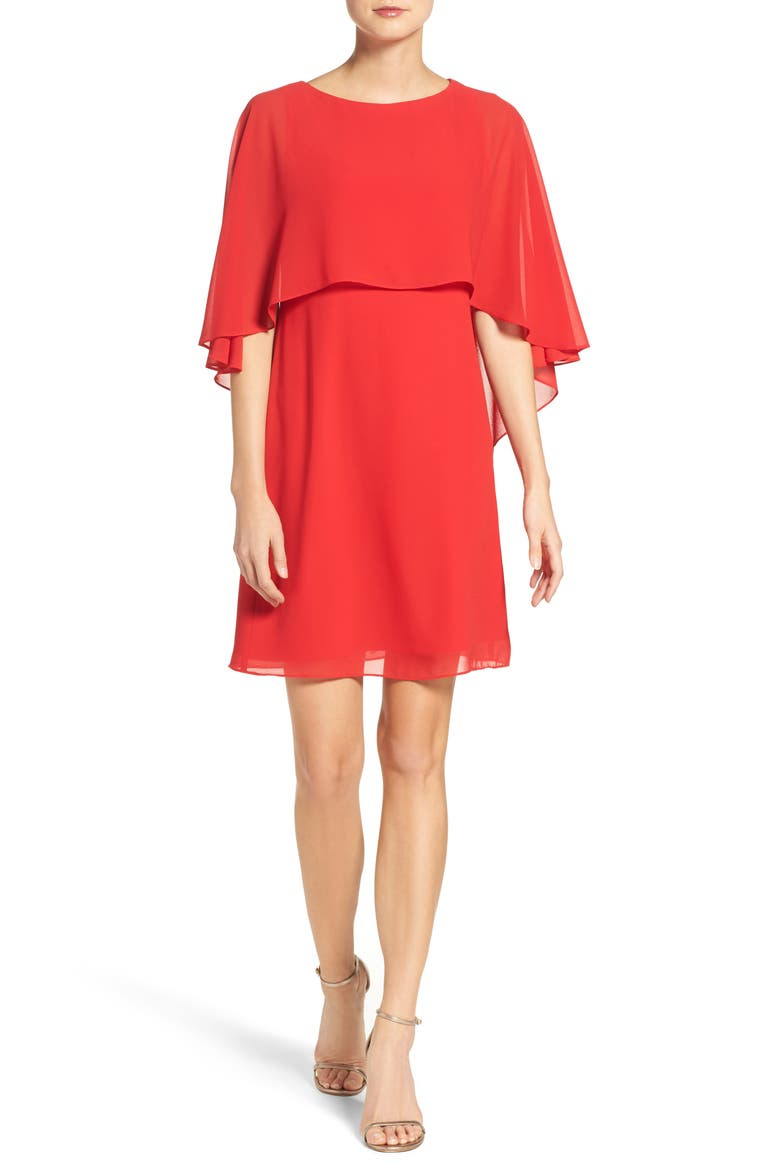 Chiffon Cape Cocktail Dress, Alternate, color, RED