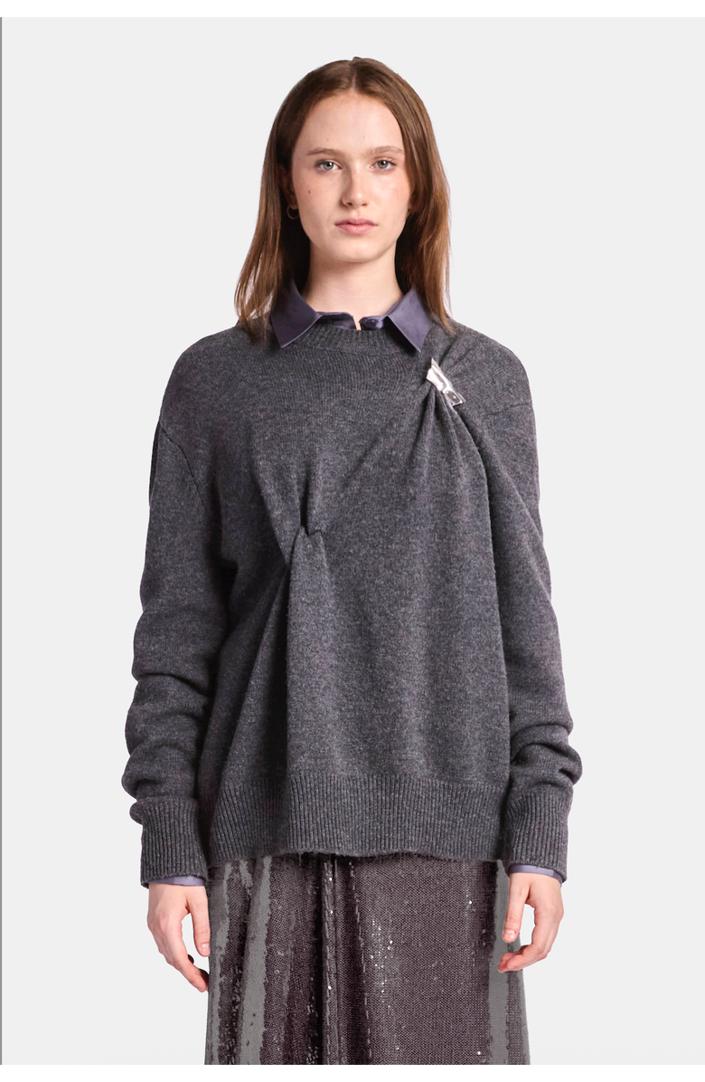 KATE BARTON Draped Merino Cashmere Sweater, Main, color, Charcoal