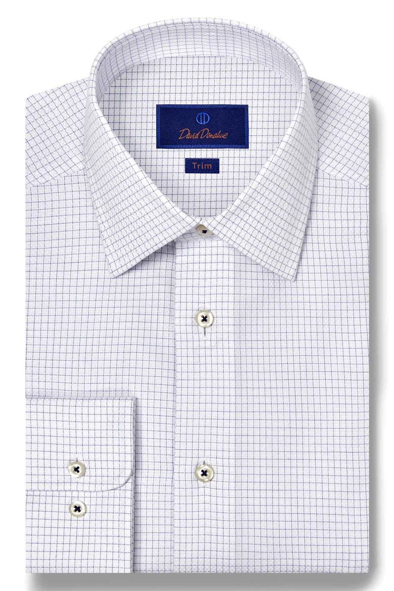 Trim Fit Grid Check Cotton Dobby Dress Shirt, Main, color, WHITE/ BLUE