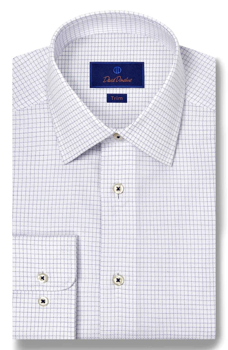 David Donahue Trim Fit Grid Check Cotton Dobby Dress Shirt, Main, color, White/ Blue