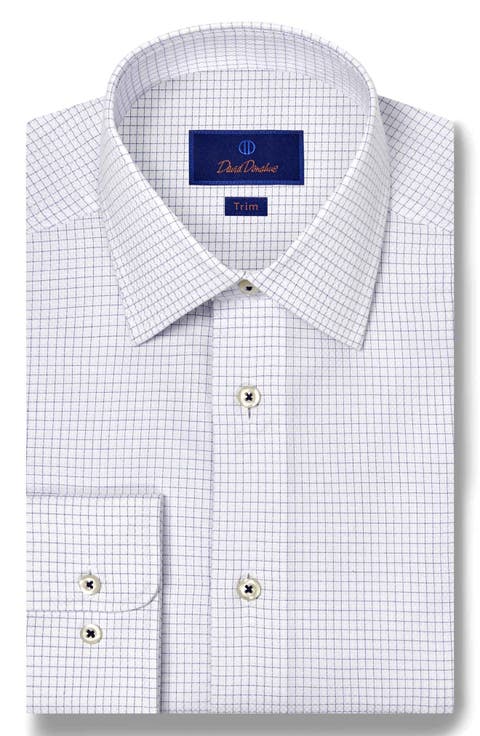 Trim Fit Grid Check Cotton Dobby Dress Shirt