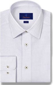 David Donahue Trim Fit Grid Check Cotton Dobby Dress Shirt