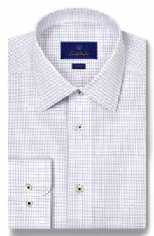 David Donahue Trim Fit Grid Check Cotton Dobby Dress Shirt