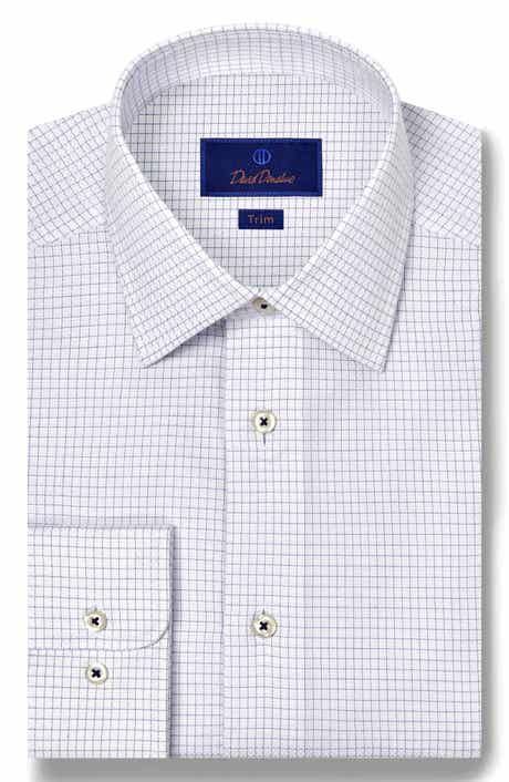 David Donahue Trim Fit Grid Check Cotton Dobby Dress Shirt