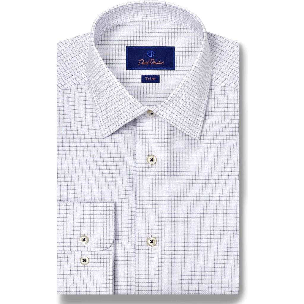 David Donahue Trim Fit Grid Check Cotton Dobby Dress Shirt In White