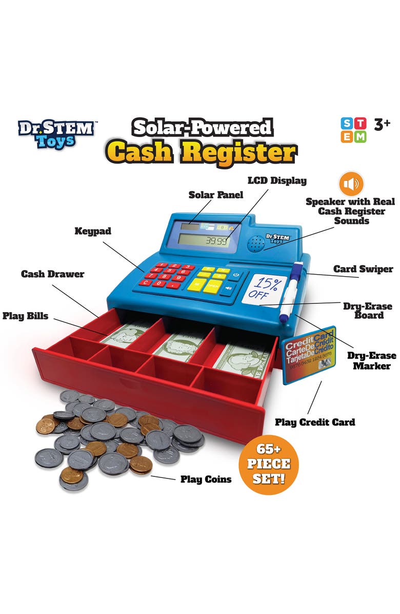 Dr. STEM Toys Solar Powered Cash Register Blue 68 Piece Set, Alternate, color, 