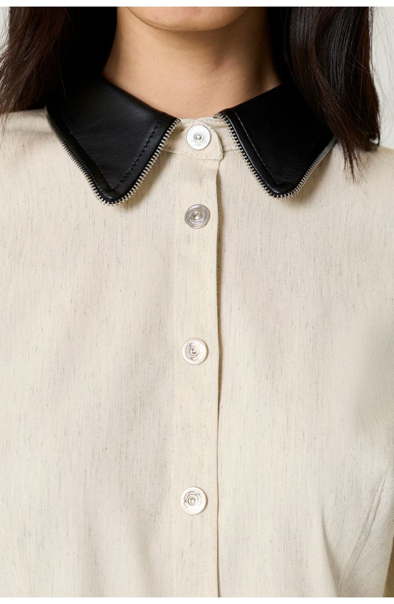 Nocturne Contrast Collar Balloon-Sleeve Shirt, Alternate, color, Ivory