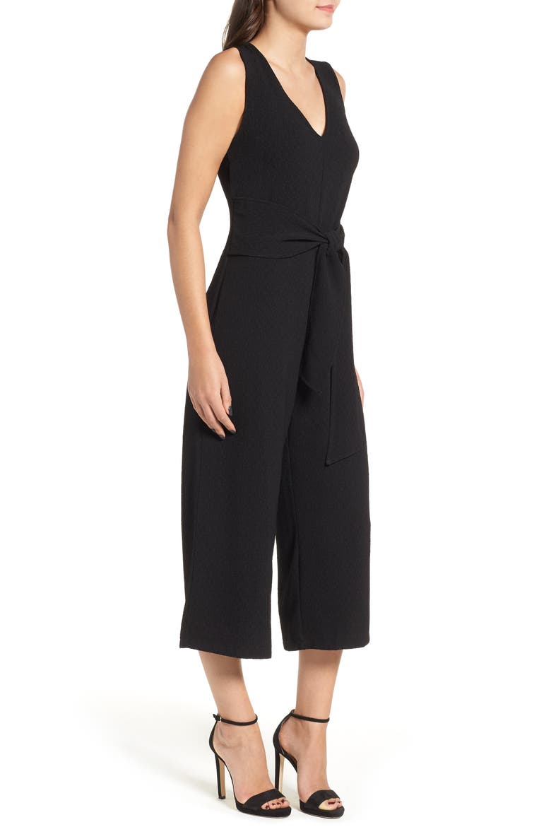 Tie Waist Crop Jumpsuit, Alternate, color, BLACK