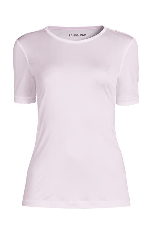 Lands' End Womens' Silk Interlock Short Sleeve Crewneck Long Underwear Thermal Baselayer Top In White