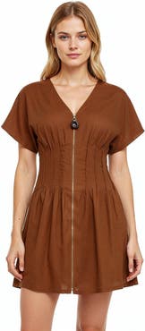 Exquise Short Sleeve Linen Mini Dress