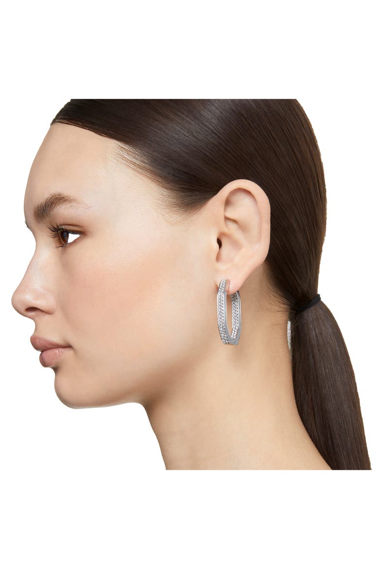 Dextera Large Pavé Hexagonal Hoop Earrings, Alternate, color, SILVER