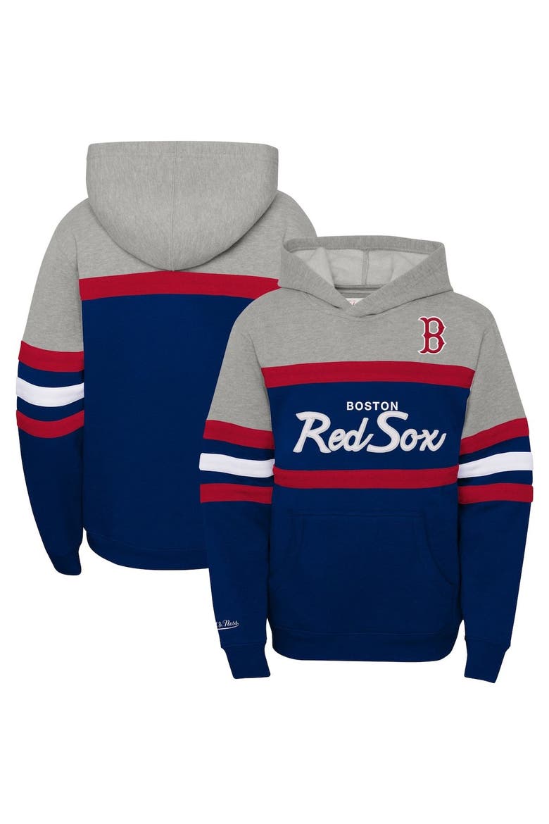 Youth Mitchell & Ness Heather Gray/Navy Boston Red Sox Cooperstown Collection Head Coach Pullover Hoodie, Main, color, Heather Gray
