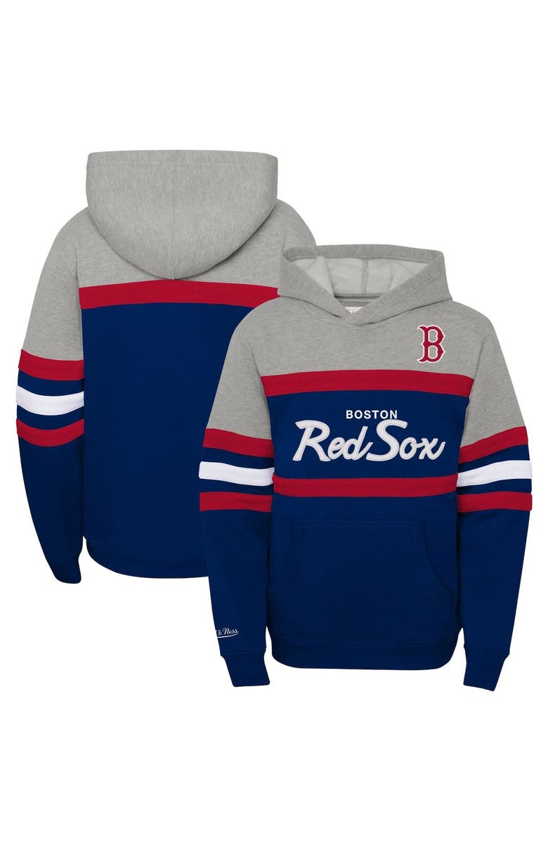 Mitchell & Ness Youth Mitchell & Ness Heather Gray/Navy Boston Red Sox Cooperstown Collection Head Coach Pullover Hoodie, Main, color, Heather Gray
