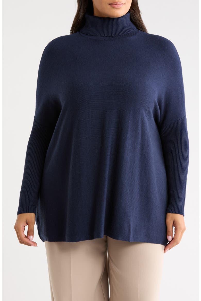 Easy Solid Turtleneck Poncho Sweater, Main, color, NAVY YARD