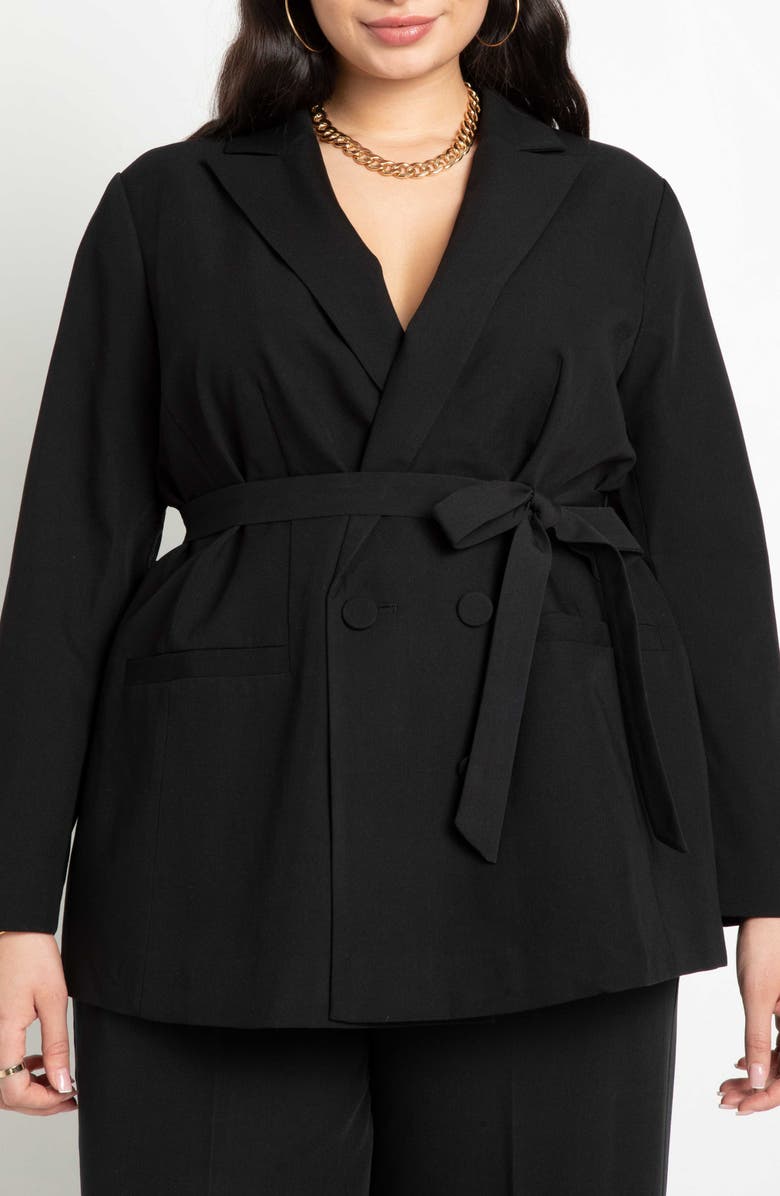 ELOQUII Split Back Tie Waist Blazer, Alternate, color,