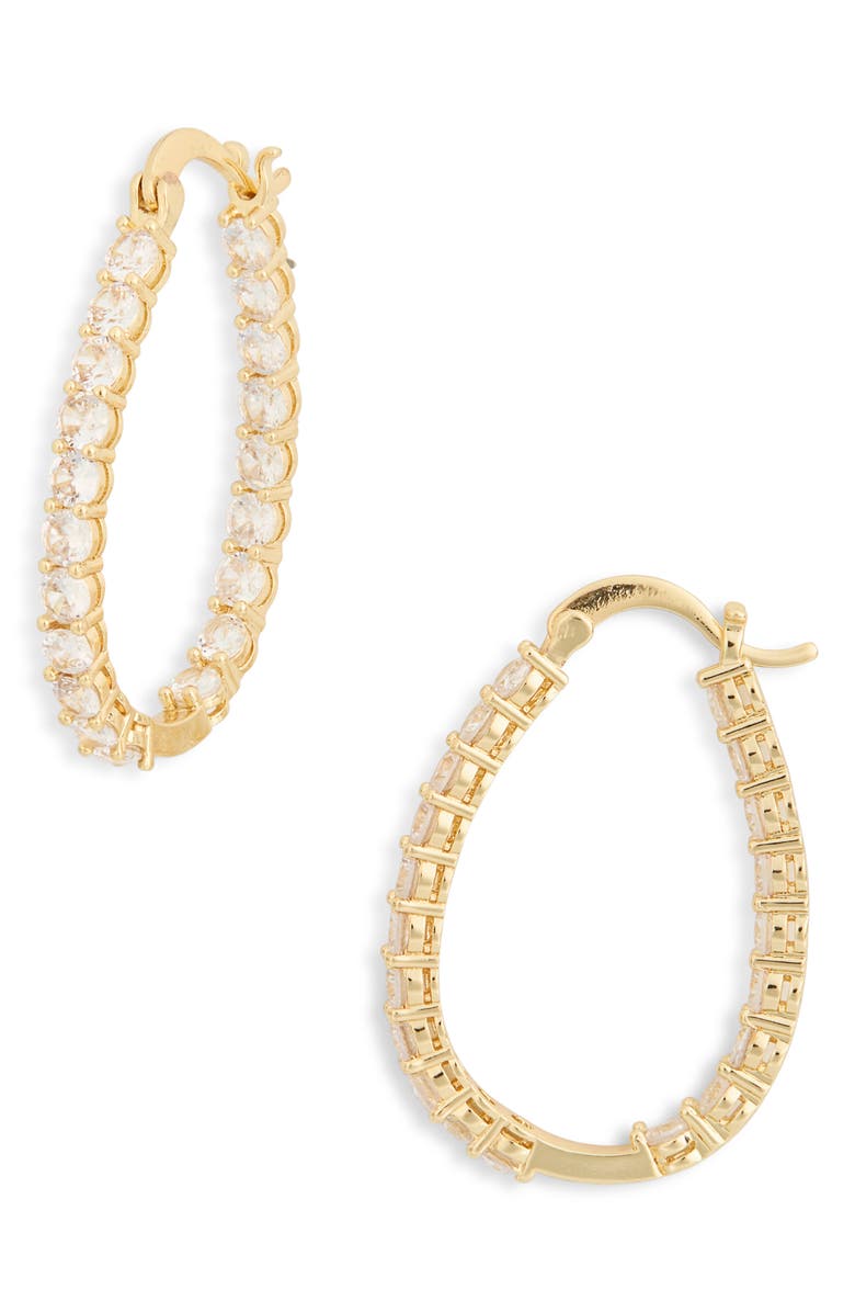 NORDSTROM RACK Cubic Zirconia Inside Out Oval Hoop Earrings, Main, color, Clear- Gold