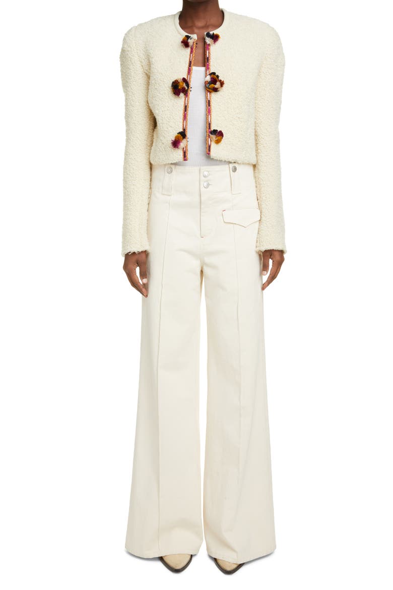 Gradiazi Pompom Crop Wool Blend Jacket, Main, color, YELLOW/ ECRU