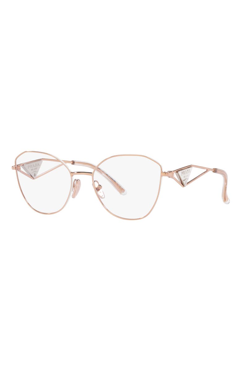 Prada 55mm Round Optical Glasses, Alternate, color, Pink Gold