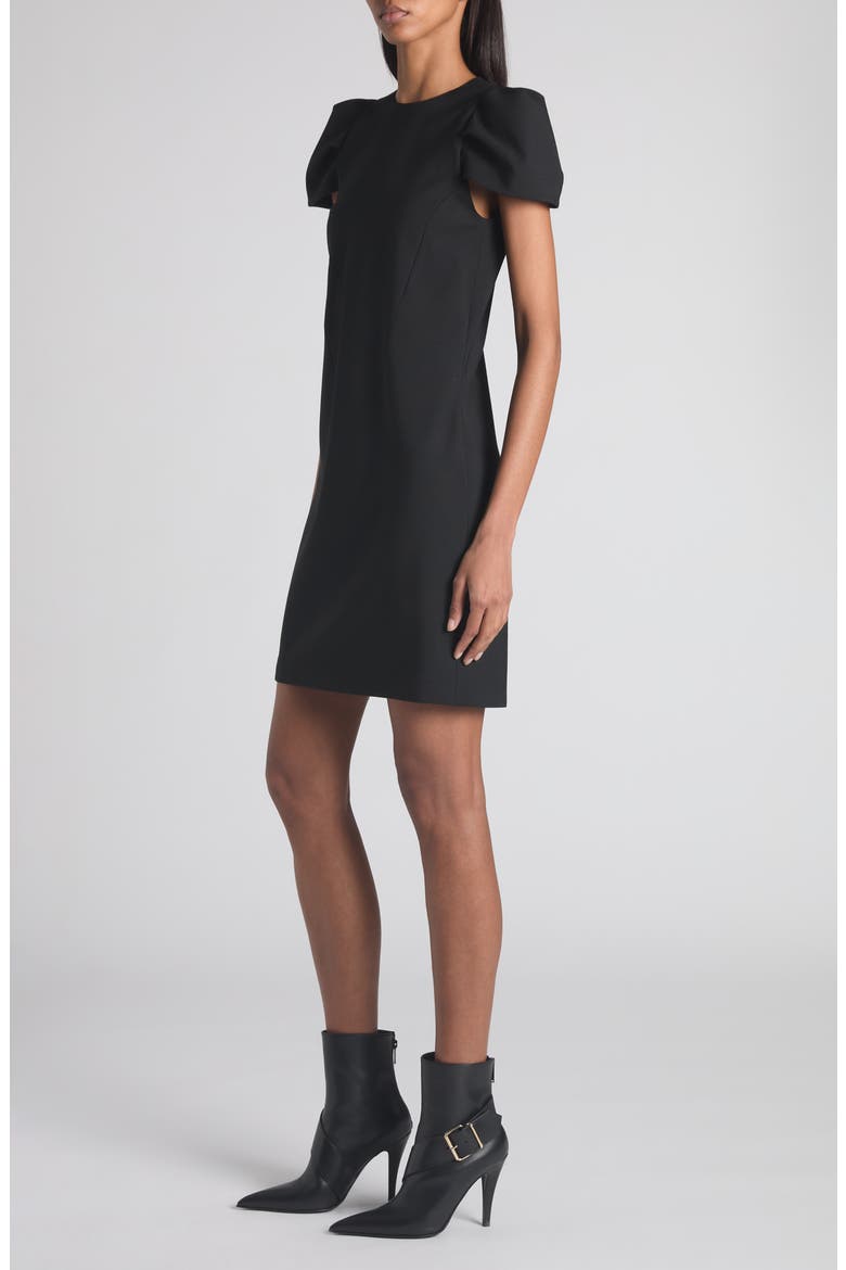 Puff Cap Sleeve Stretch Wool Minidress, Alternate, color, BLACK