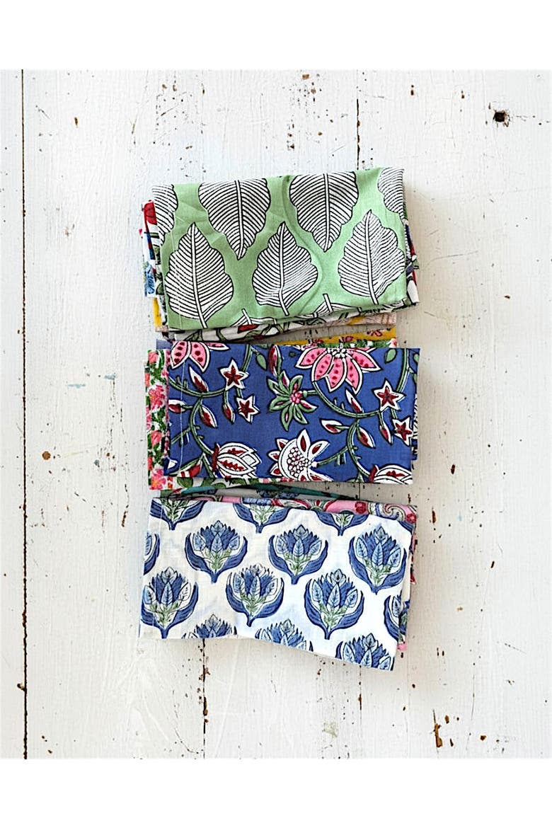 Indian Block Print Cotton Napkins - Set of 6, Alternate, color, Multicolor
