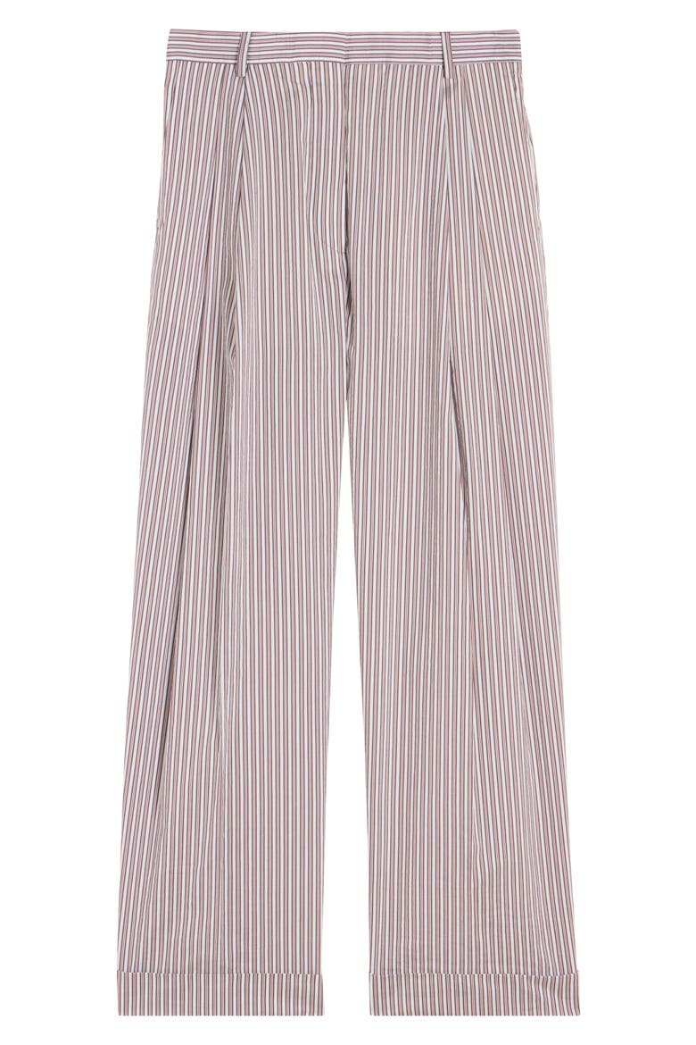 Partan Stripe Washed Cotton & Silk Pants, Alternate, color, BROWN