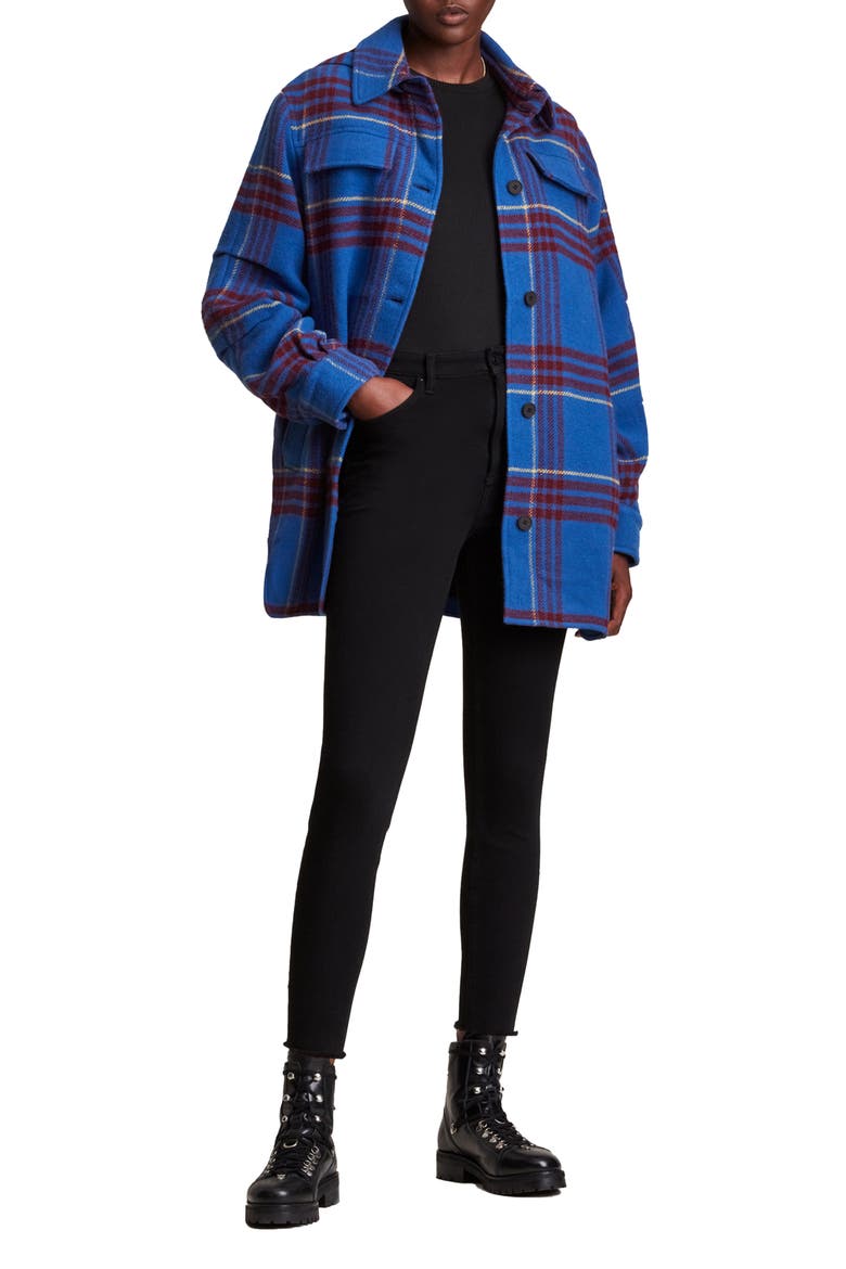 Tessa Oversize Plaid Jacket, Alternate, color, BLUE/RED