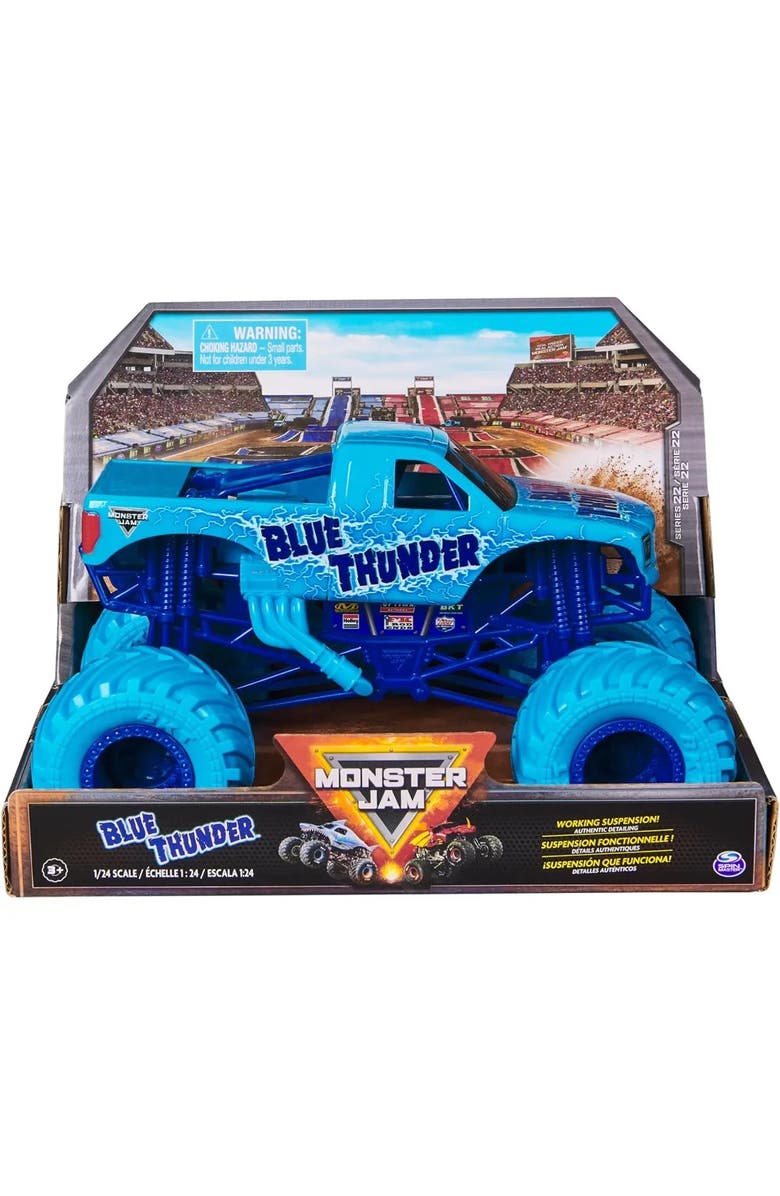 Monster Jam Blue Thunder Monster Truck - Aqua - 124 Scale Die-Cast Vehicle-Chrome Rims and BKT Tread Tires for Playsets, Ages 3+, Main, color, Blue