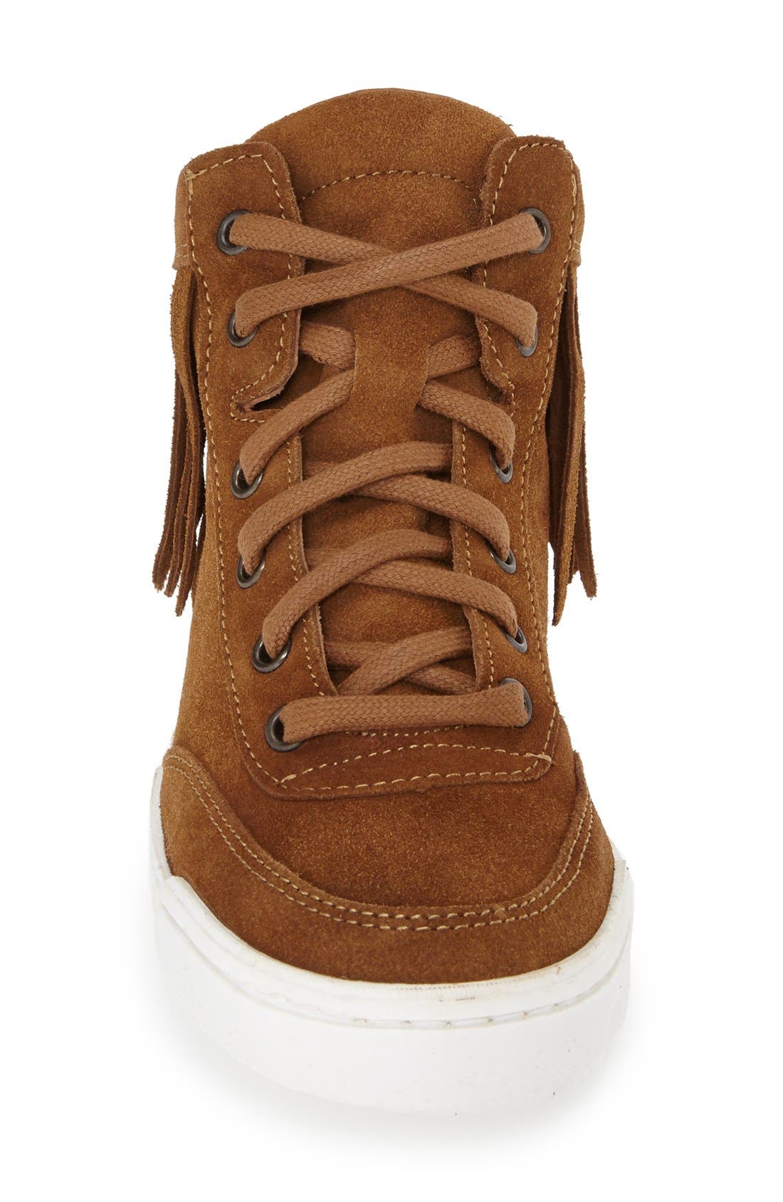 High Top Fringe Sneaker, Alternate, color, CHESTNUT SUEDE