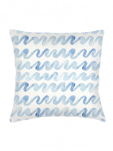 Watercolor Waves Linen Pillow with Down Alternative Insert