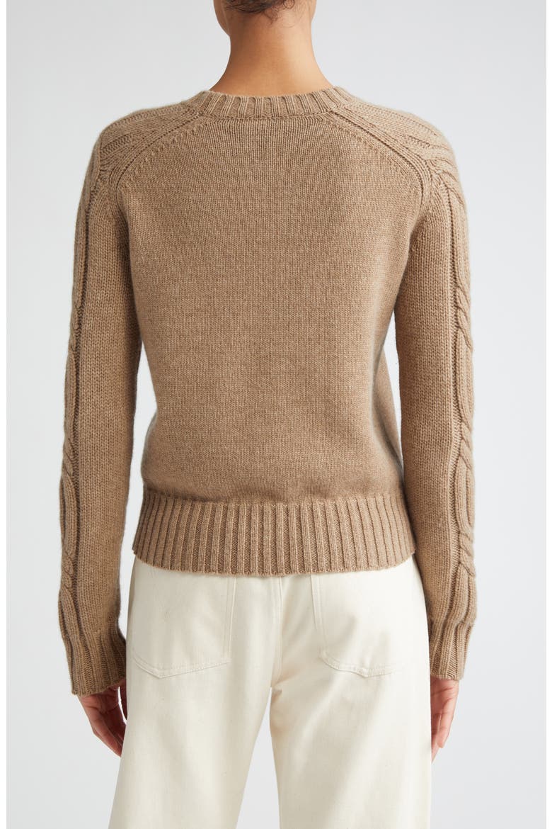 Berlina Cable Knit Sleeve Cashmere Crewneck Sweater, Alternate, color, SAND