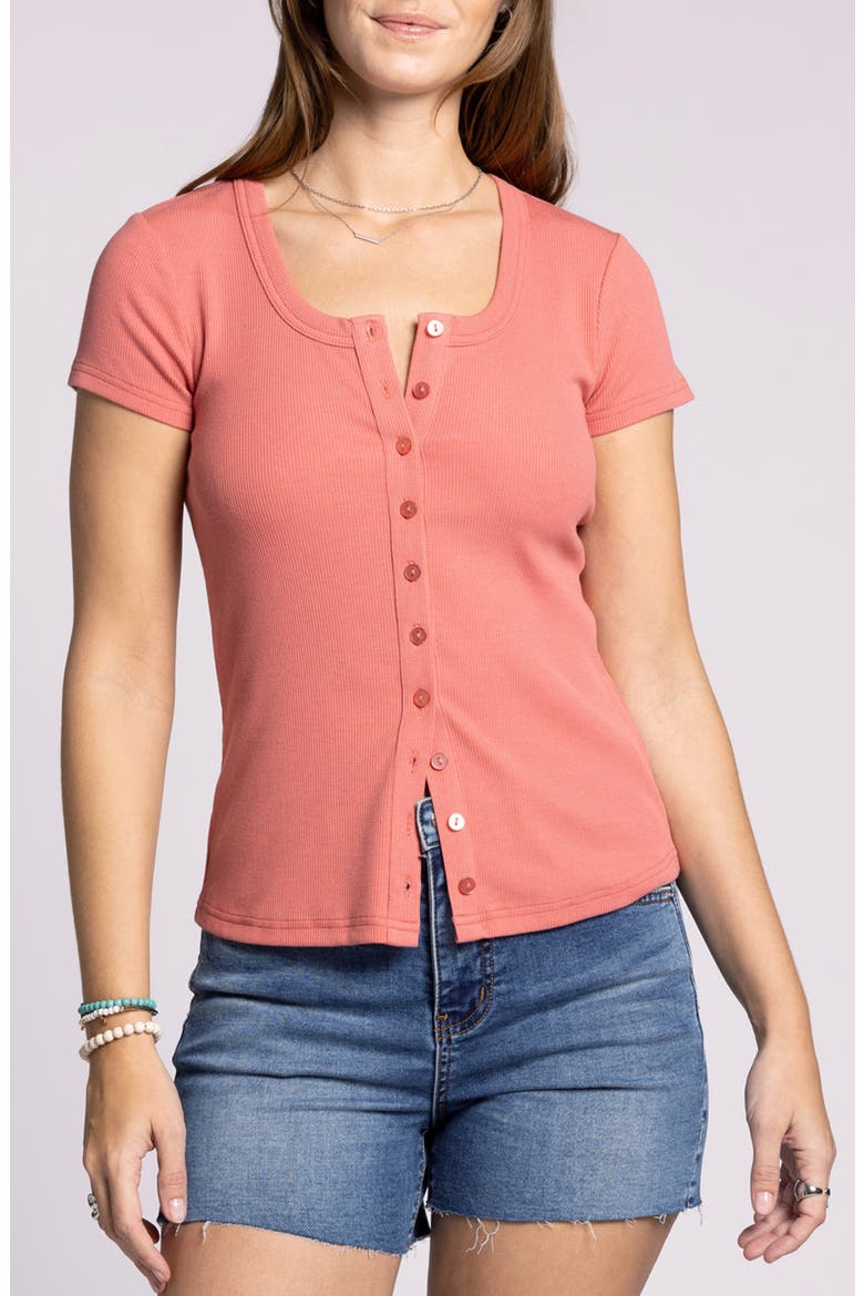 Kellie Button-Up Rib Top, Main, color, FADED ROSE