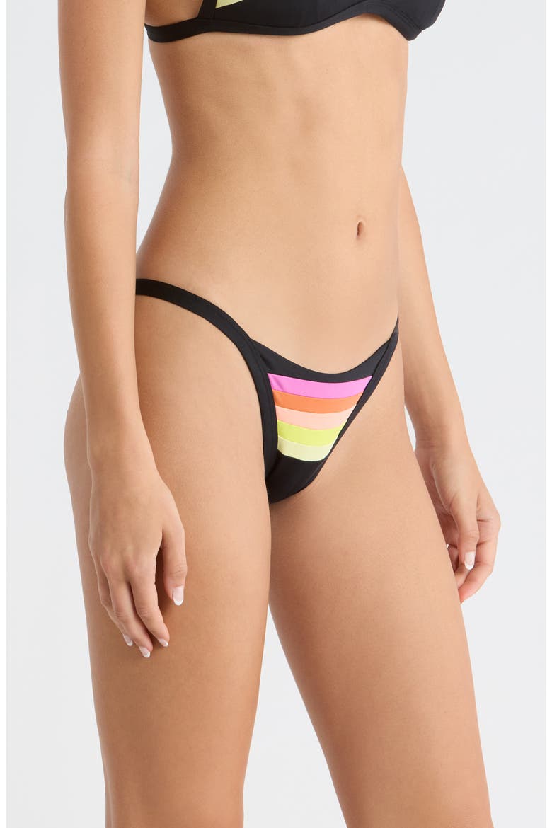 Surf Stripe Cheeky Bikini Bottoms, Alternate, color, BLACK